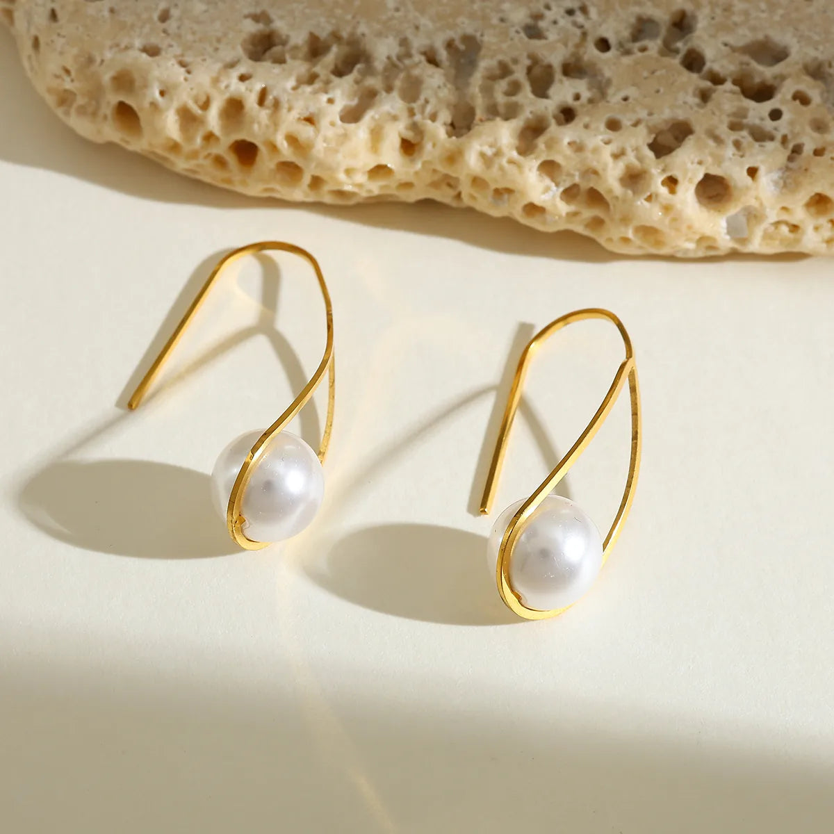 Pearl Embedded 18K Gold Plated Stainless Steel Earrings