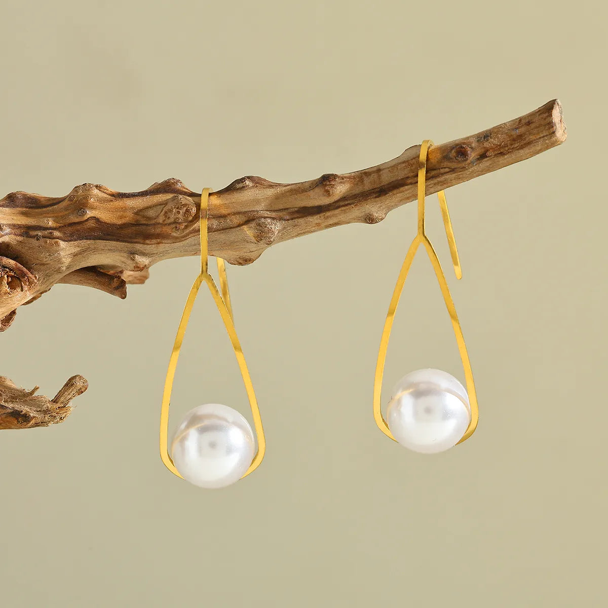 Pearl Embedded 18K Gold Plated Stainless Steel Earrings