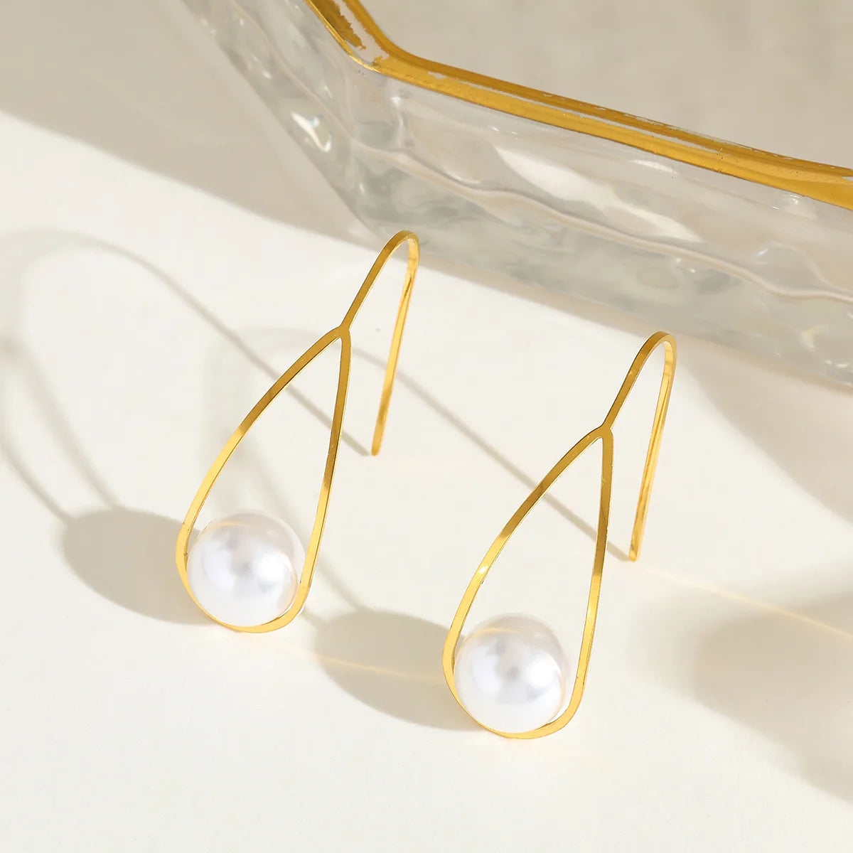 Pearl Embedded 18K Gold Plated Stainless Steel Earrings