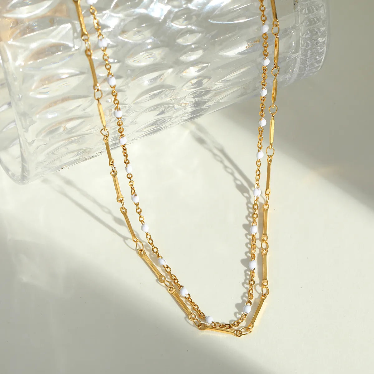 Pearl 18K Gold Plated 304 Stainless Steel Double Layer Necklace