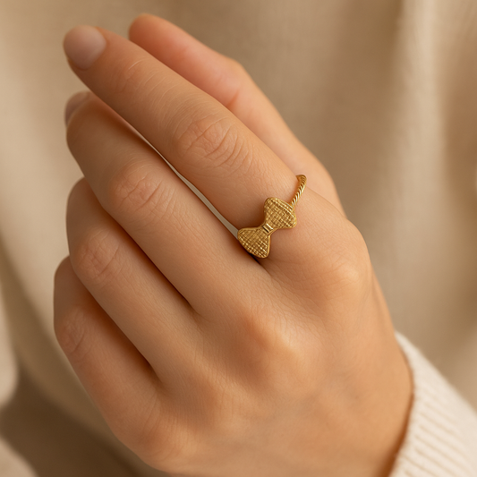 Bow Knot 18K Gold Plated 304 Stainless Steel Open Ring
