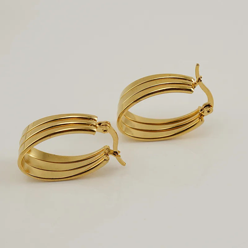 Retro Stripe Hollow Out 304 Stainless Steel 18K Gold Plated Stainless Steel Earrings