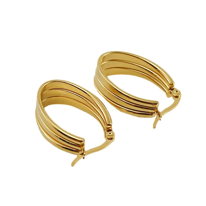 Retro Stripe Hollow Out 304 Stainless Steel 18K Gold Plated Stainless Steel Earrings