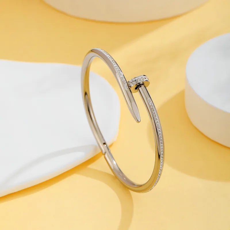 Silver Nail Bracelet 18K Gold Plated 304 Stainless Steel Bangle