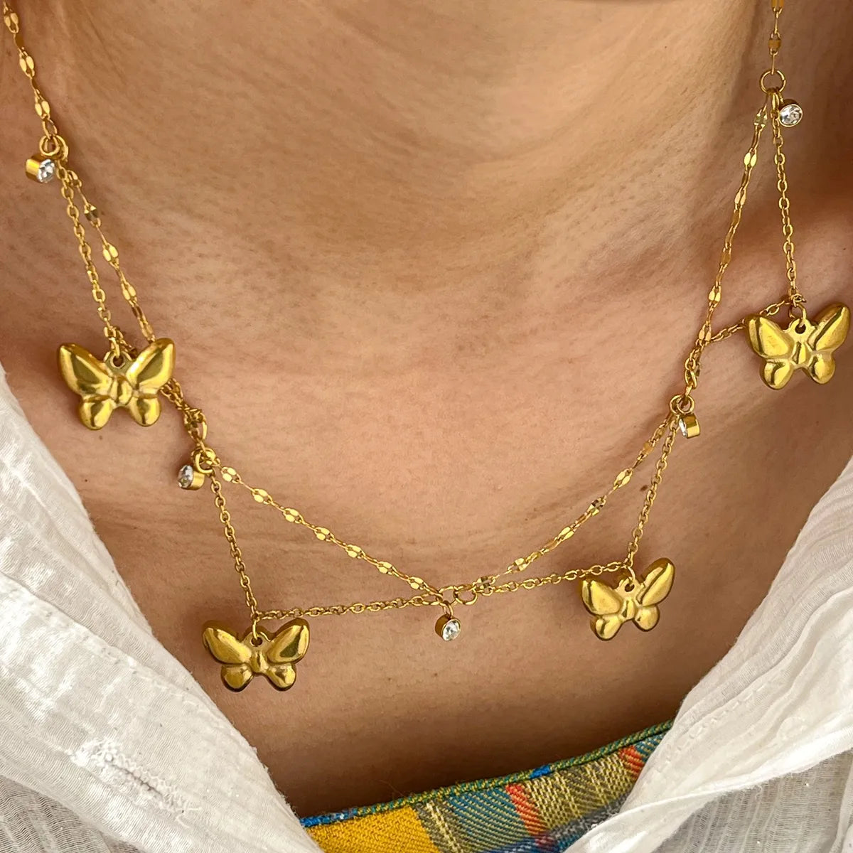 Luxurious Butterfly 18K Gold Plated Stainless Steel With Rhinestone Necklace