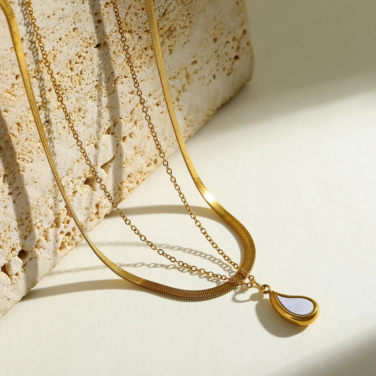 Waterdrop Double Layer Stainless Steel 18K Gold Plated Necklace