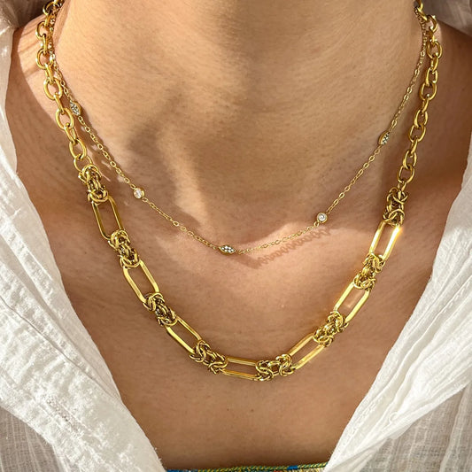 Geometric Irregular 16K Gold Plated 304 Stainless Steel Zirconia Necklace