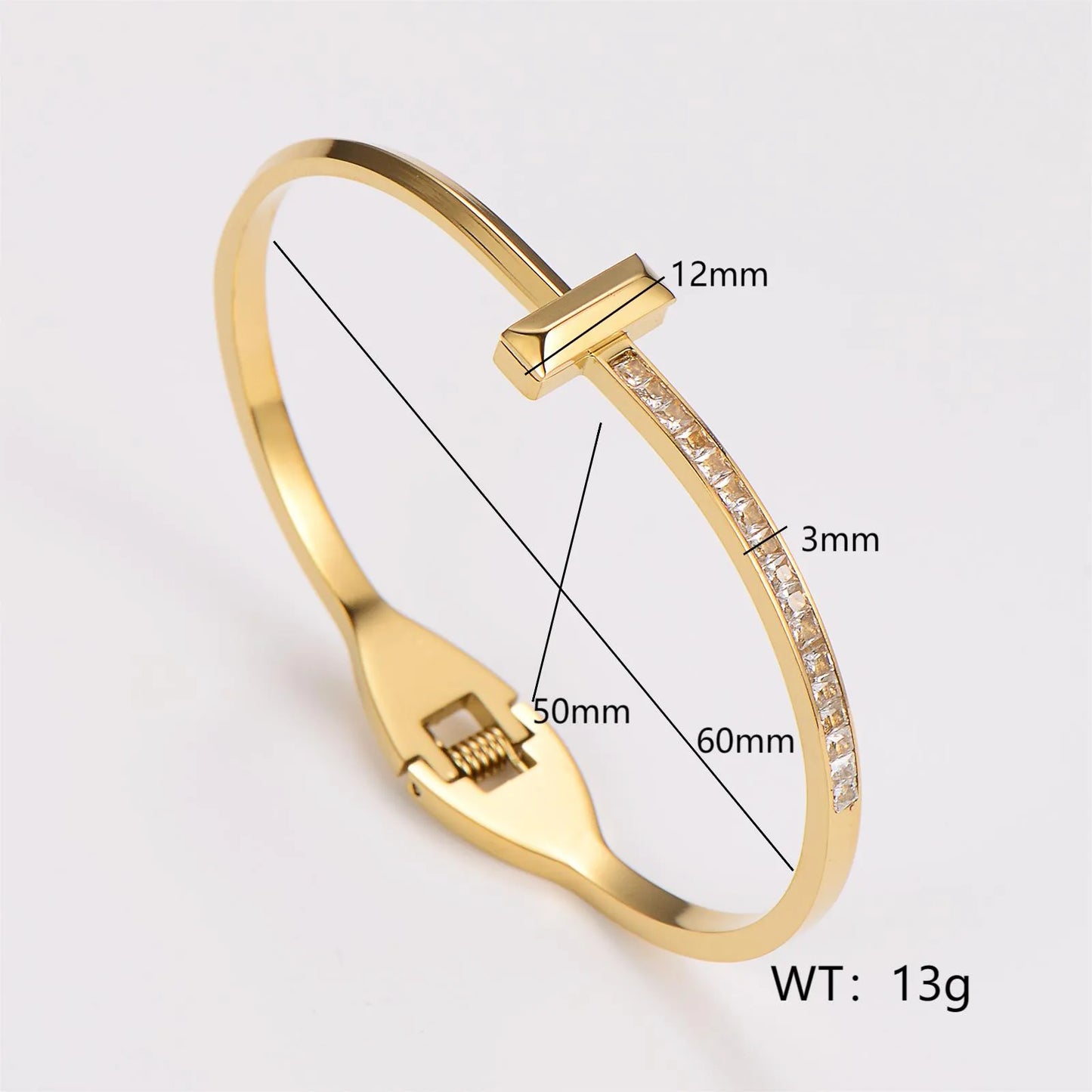 T-Shape 18K Gold Plated 304 Stainless Steel Style Bangle