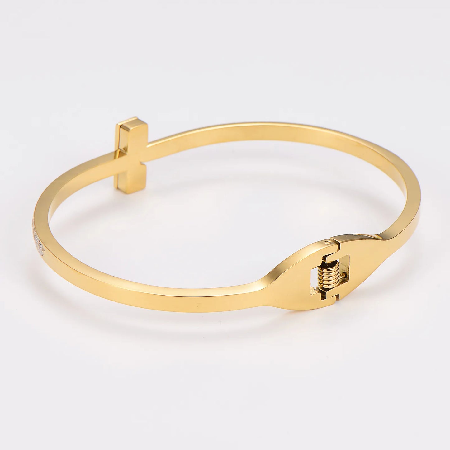 T-Shape 18K Gold Plated 304 Stainless Steel Style Bangle