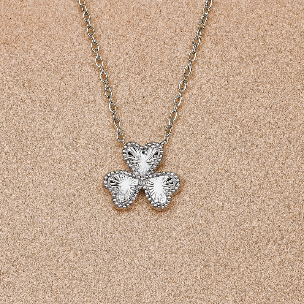 Silver Three Leaf Clover 304 Stainless Steel Rhinestones 18K Gold Chain Necklace