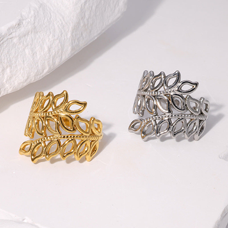 Leafy 304 Stainless Steel 18K Gold Plated Stainless Steel Ring