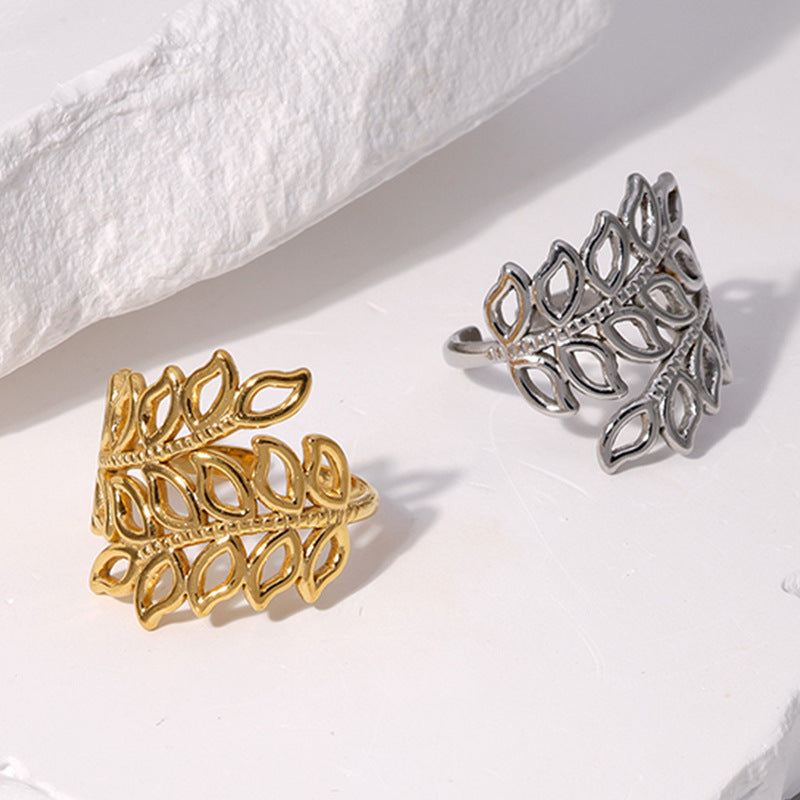 Leafy 304 Stainless Steel 18K Gold Plated Stainless Steel Ring
