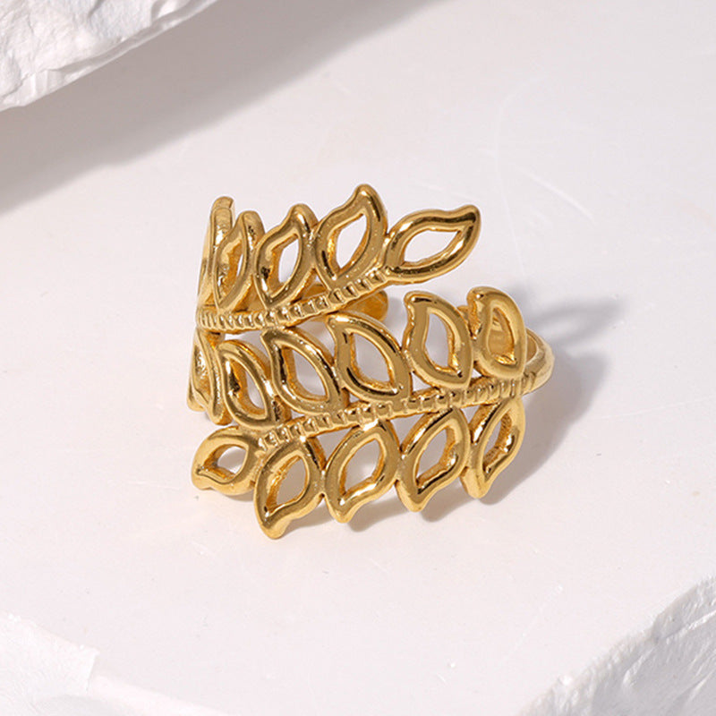 Leafy 304 Stainless Steel 18K Gold Plated Stainless Steel Ring