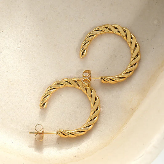 Twisted Solid 18K Gold Plated and Stainless Steel Earring