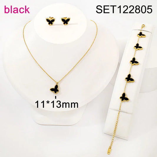 Cute Butterfly Shell 304 Stainless Steel Zircon 18K Gold Plated Plating Cable Chain Jewelry Set