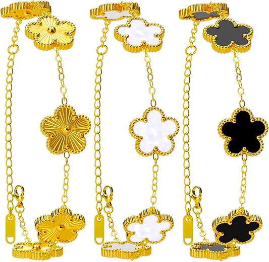 Lady Five-Leaf Flower 304 Stainless Steel 18K Gold Plated O-shaped Chain Bracelet