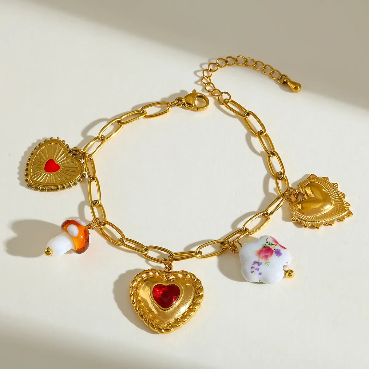 Heart Mushroom Flower 18K Gold Plated Stainless Steel Zirconia Necklace Bracelet Set