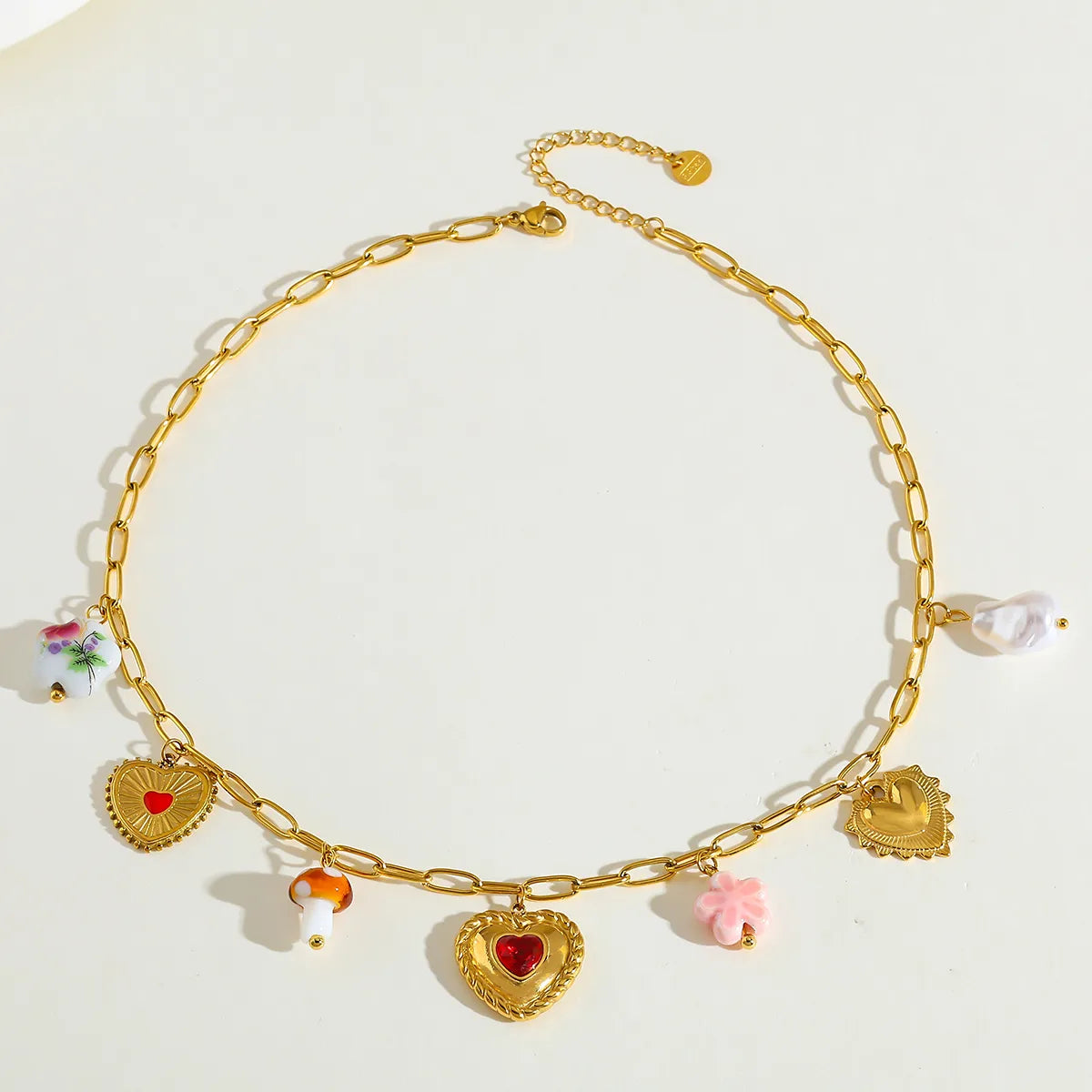 Heart Mushroom Flower 18K Gold Plated Stainless Steel Zirconia Necklace Bracelet Set