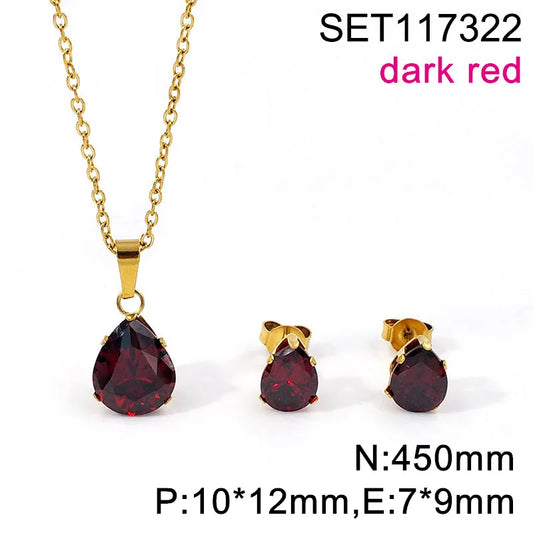 Elegant Cute Solid Color 304 Stainless Steel Zircon 18K Gold Plated Plating Cable Chain Jewelry Set