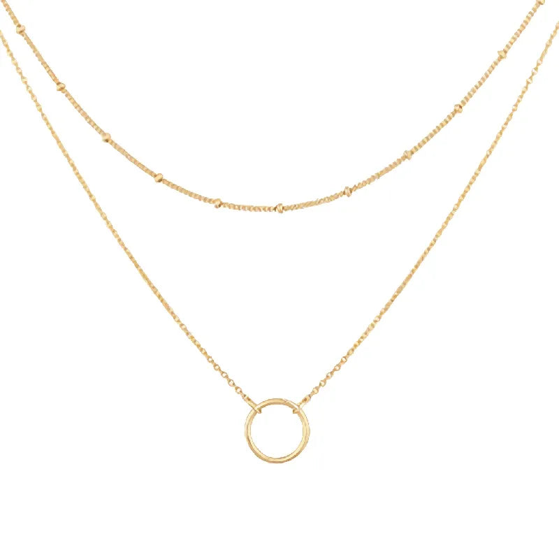 Studded Classic Style Round 304 Stainless Steel 18K Gold Plated Cable Chain Layered Necklace