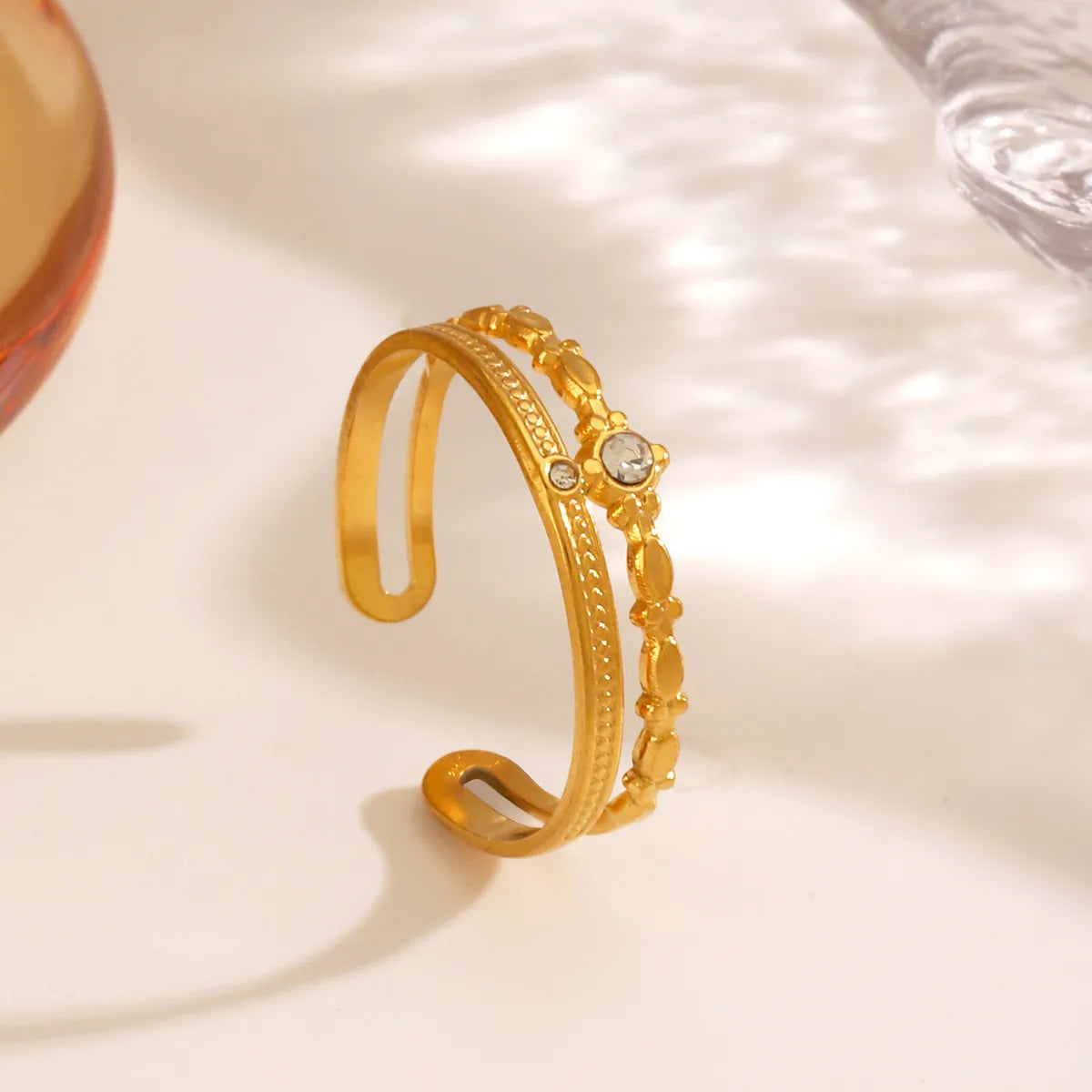 Diamond Designed 18K Gold Plated 304 Stainless Steel Open Ring