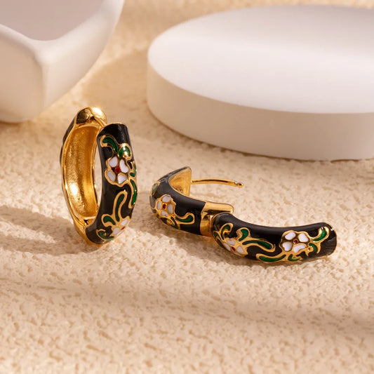 Bohemian Petal Enamel 304 Stainless Steel 18K Gold Plated Earring