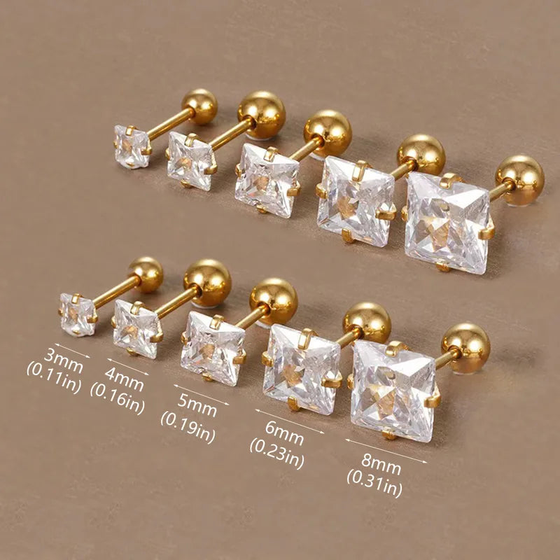 Simple Square 304 Stainless Steel Zircon 18K Gold Plated Stainless Steel Earrings