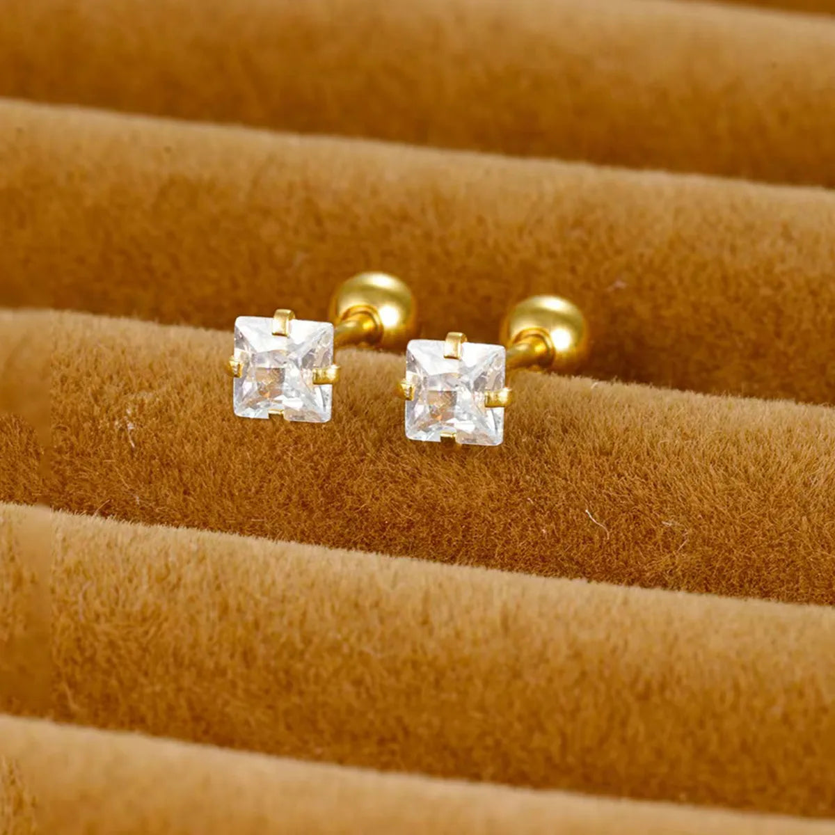 Simple Square 304 Stainless Steel Zircon 18K Gold Plated Stainless Steel Earrings