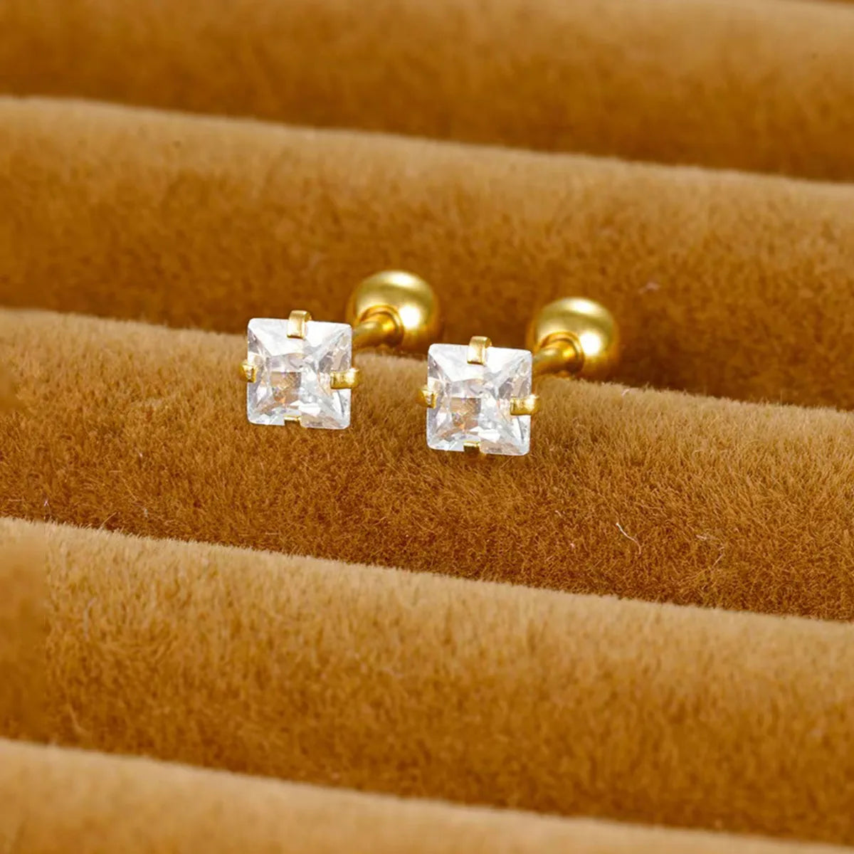 Simple Square 304 Stainless Steel Zircon 18K Gold Plated Stainless Steel Earrings
