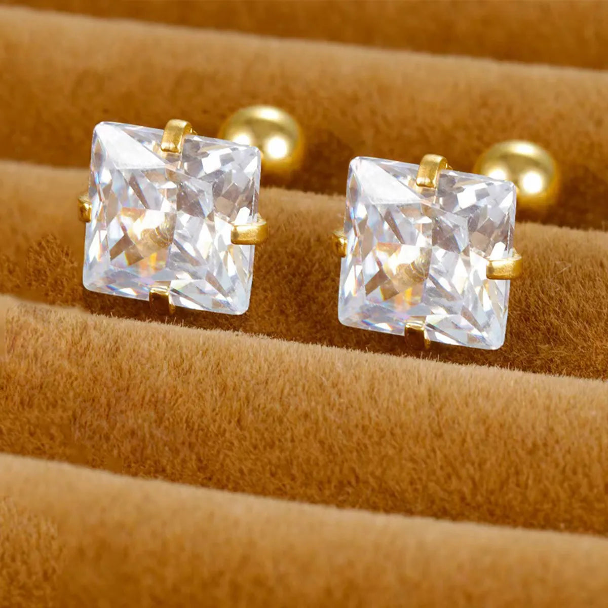 Simple Square 304 Stainless Steel Zircon 18K Gold Plated Stainless Steel Earrings