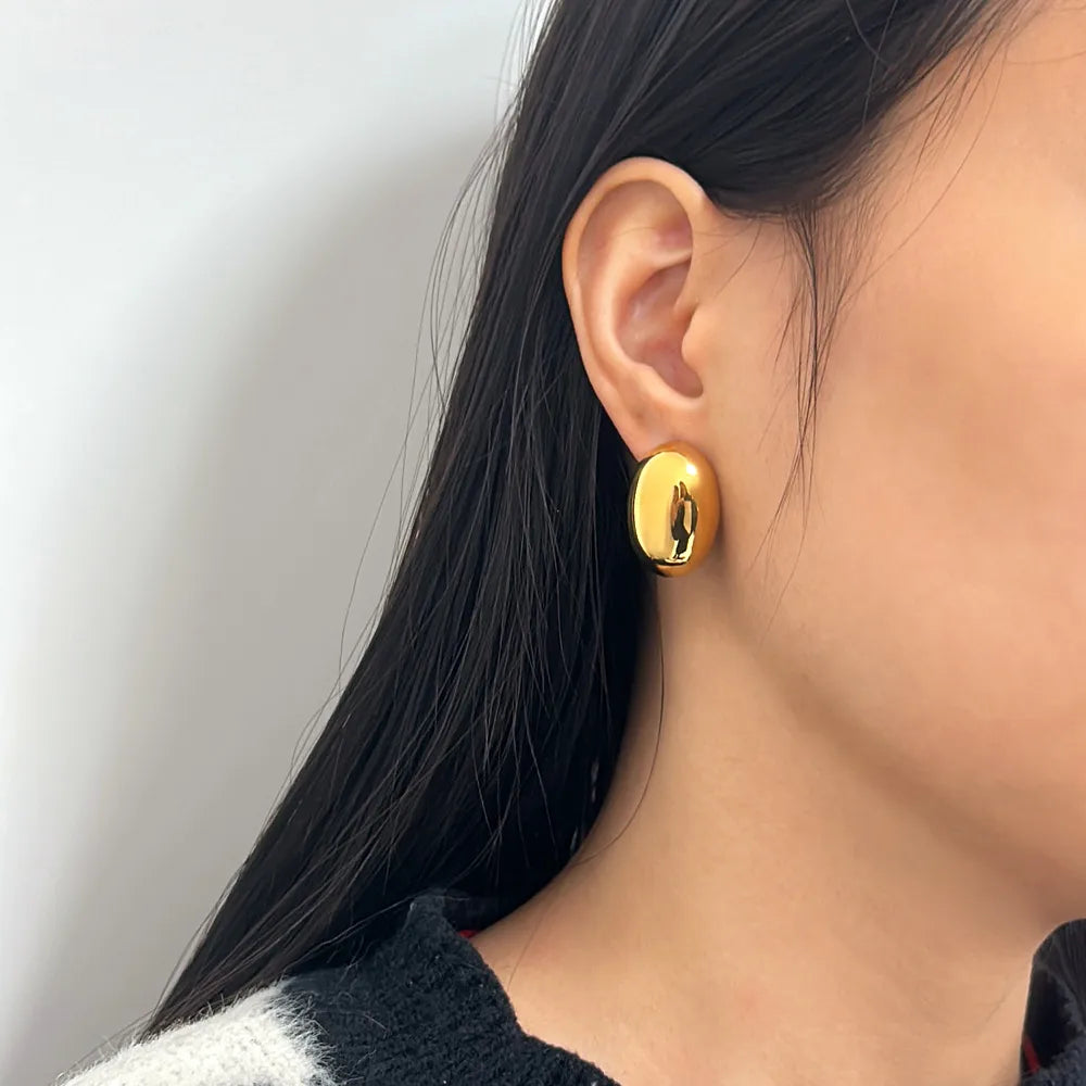 18K Gold Plated Stainless Steel Oval Casual Chic Ear Cuffs