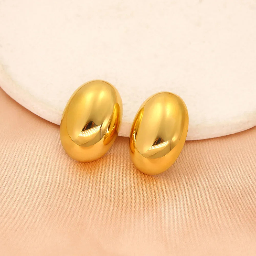 18K Gold Plated Stainless Steel Oval Casual Chic Ear Cuffs