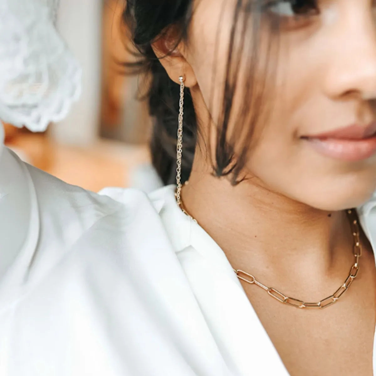 Luxury 18K Gold Plated Stainless Steel Chain Shaped Earrings