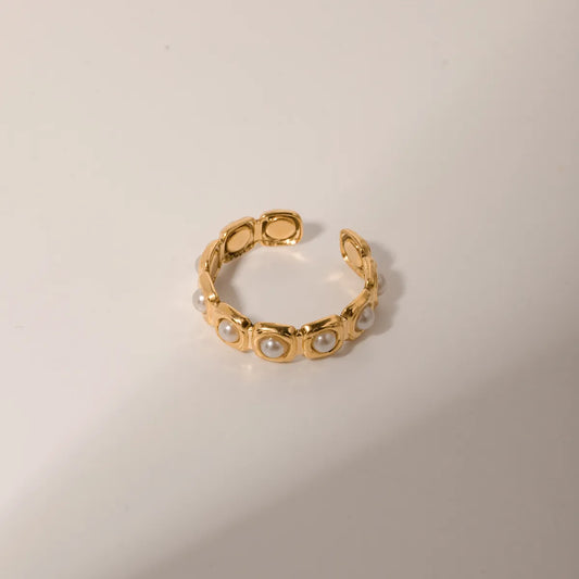 Pearls 304 Stainless Steel Artificial Plating Inlay Open Ring