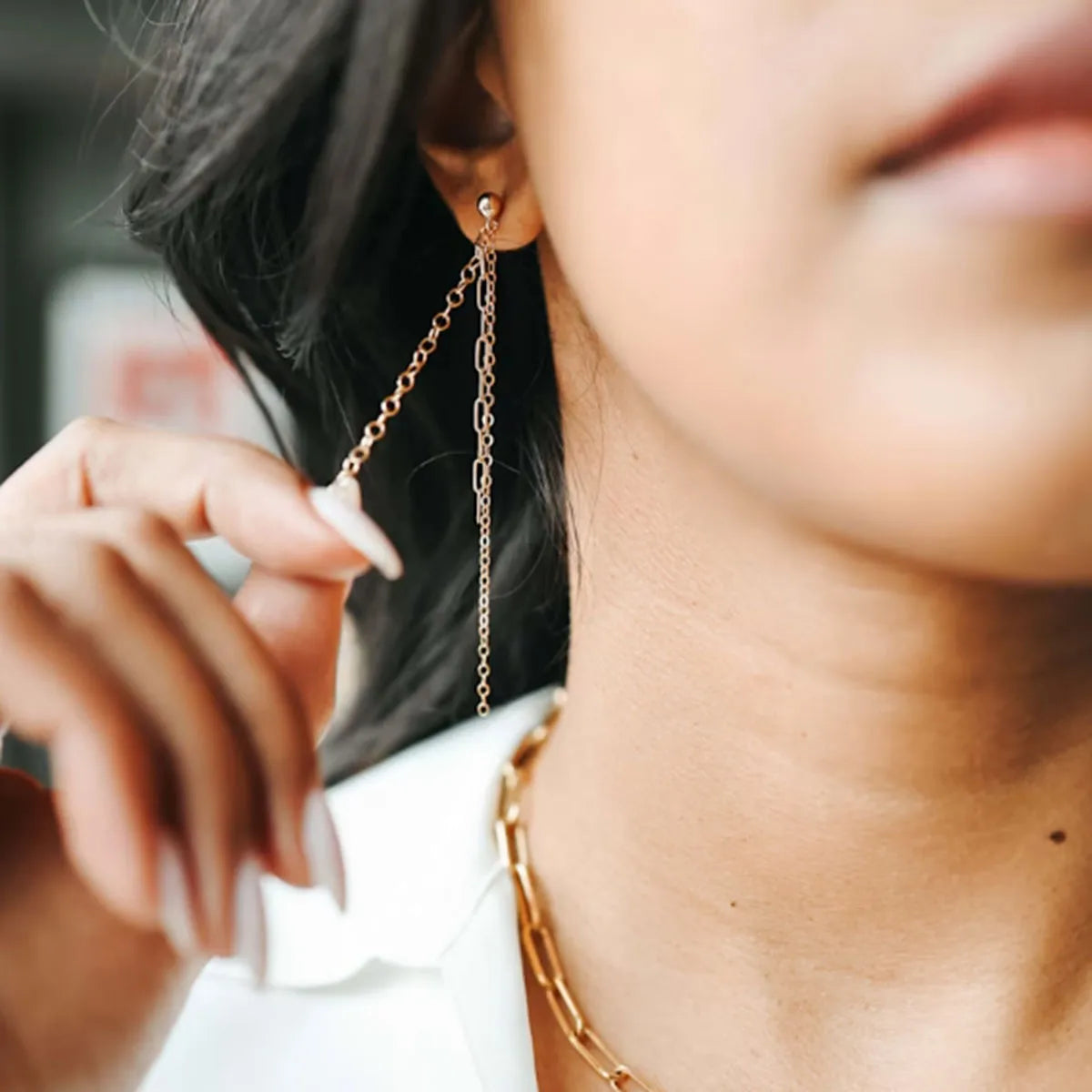 Luxury 18K Gold Plated Stainless Steel Chain Shaped Earrings