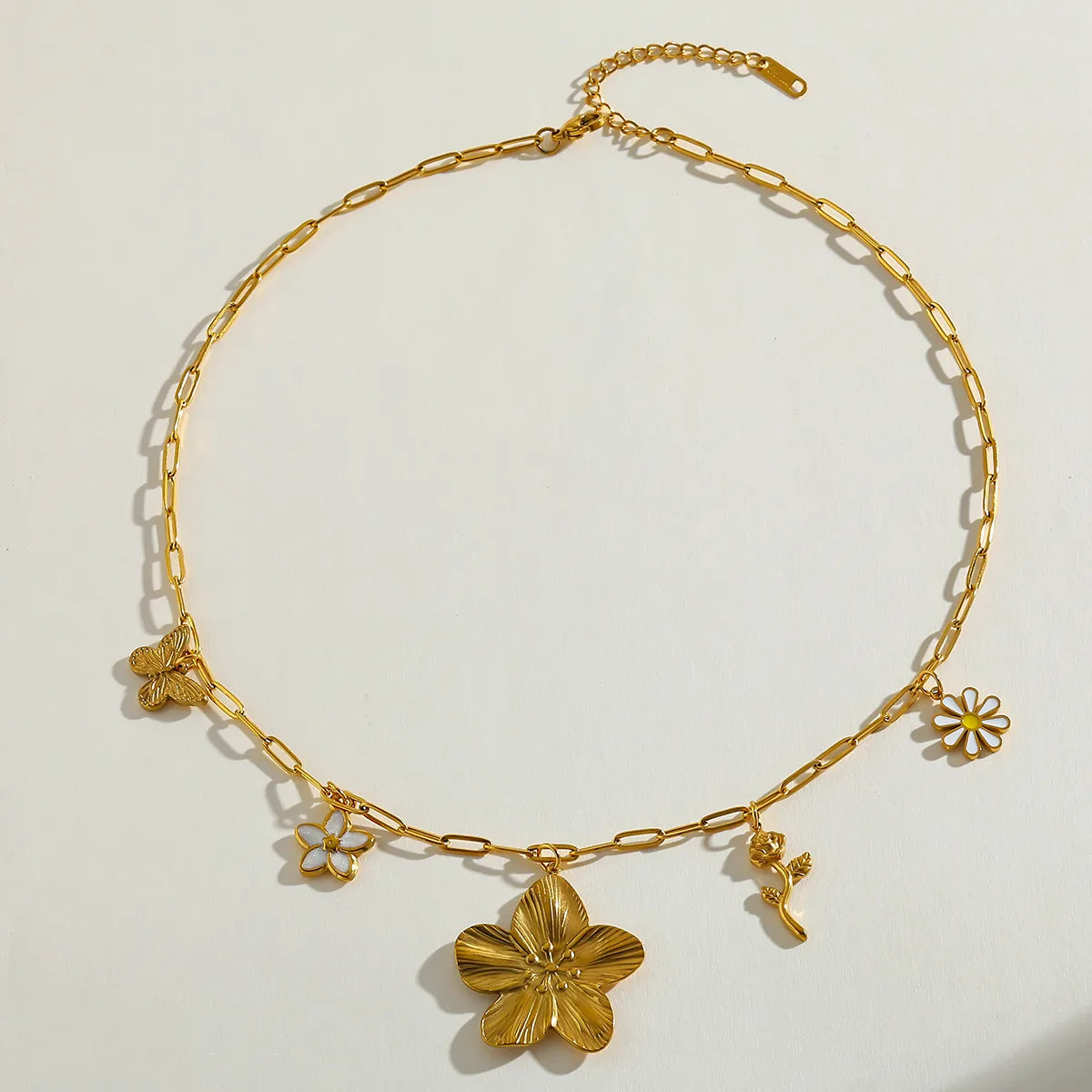 Butterfly Flower 18K Gold Plated Stainless Steel Butterfly Flower Multi-Pendent Necklace