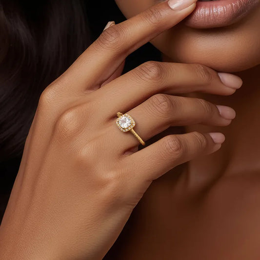 Pandora Style Square 304 Stainless Steel 18K Gold Plated Ring