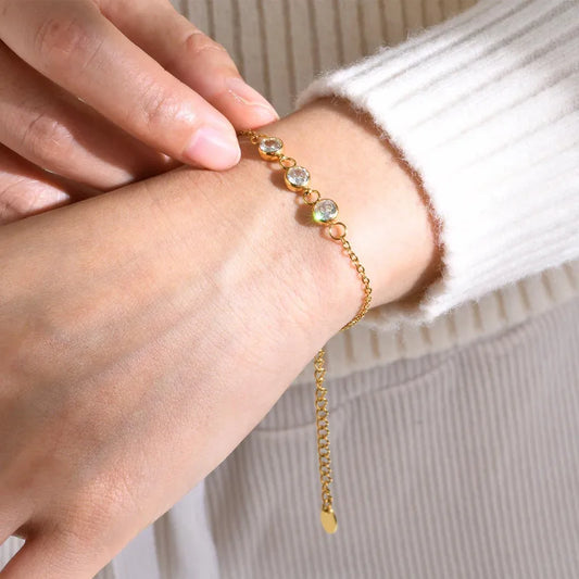Three Diamond  Style Water Droplets 201 Stainless Steel 18K Gold Plated Zircon Bracelet