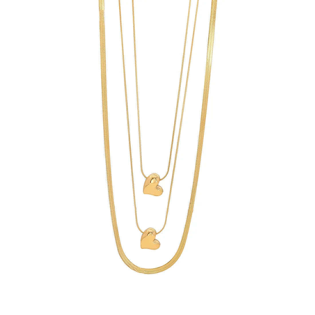 Double Layered Designed Heart 18K Gold Plated 304 Stainless Steel Necklace