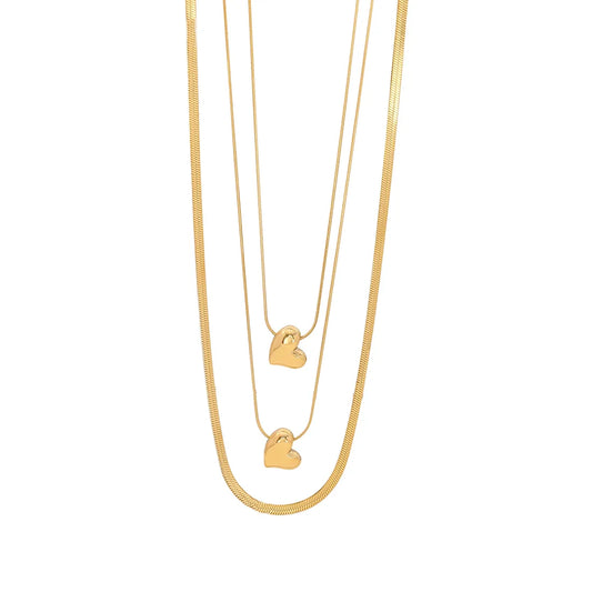 Double Layered Designed Heart 18K Gold Plated 304 Stainless Steel Necklace