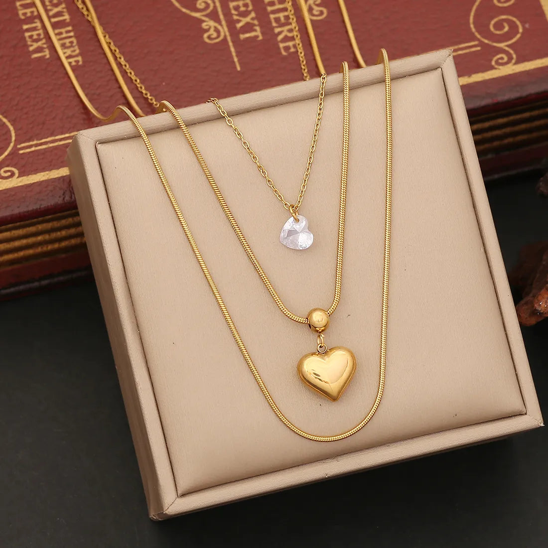 Heart Gem Heart Pendant 18K Gold Plated 304 Stainless Steel Necklace