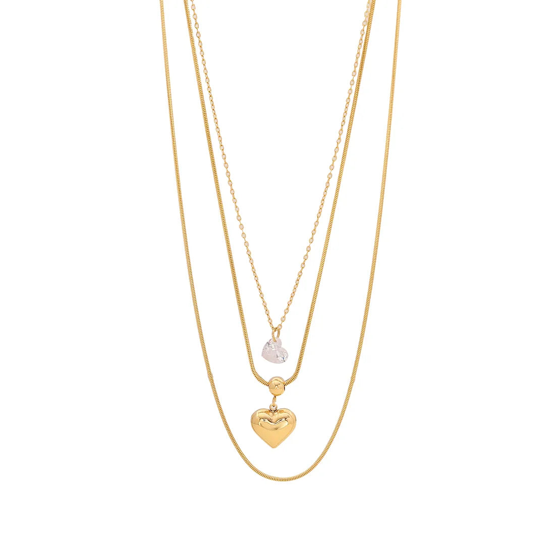 Heart Gem Heart Pendant 18K Gold Plated 304 Stainless Steel Necklace