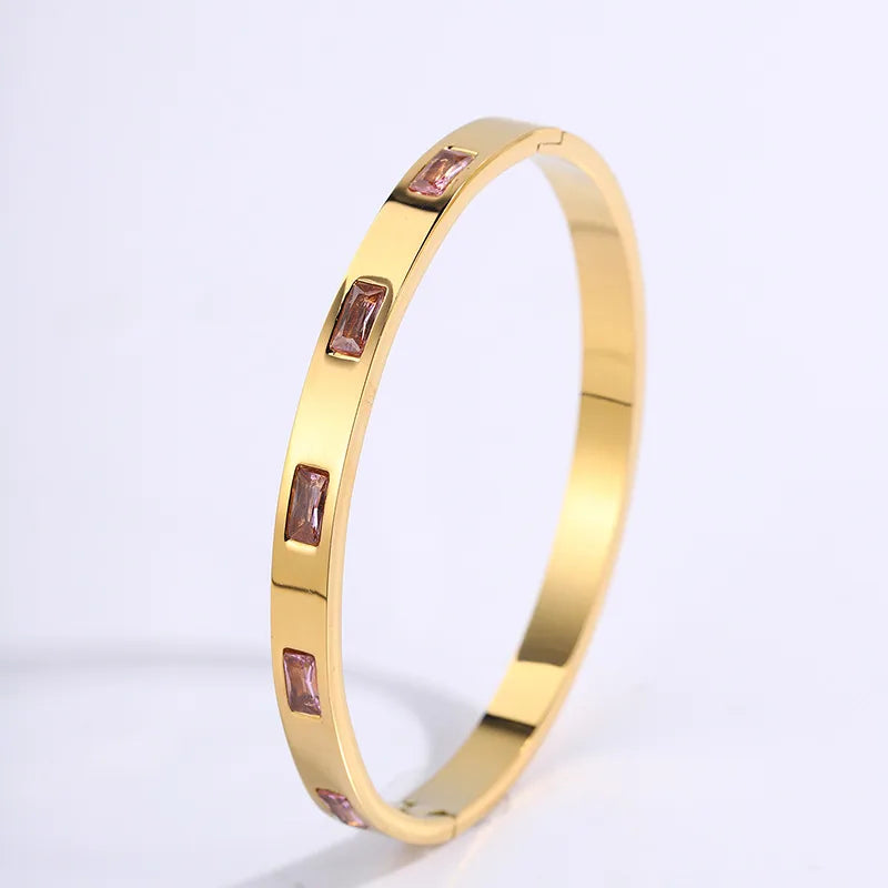 Elegant Glam 18K Gold Plated Round 304 Stainless Steel Bangle