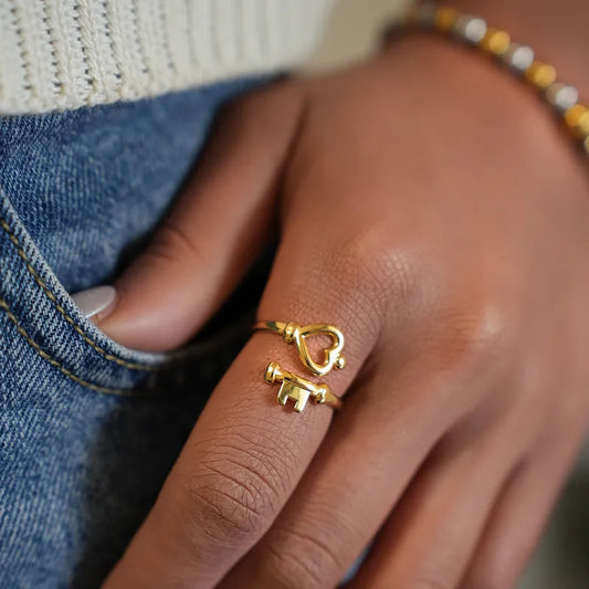 Heart Shape Key 304 Stainless Steel 18K Gold Plated Open Ring