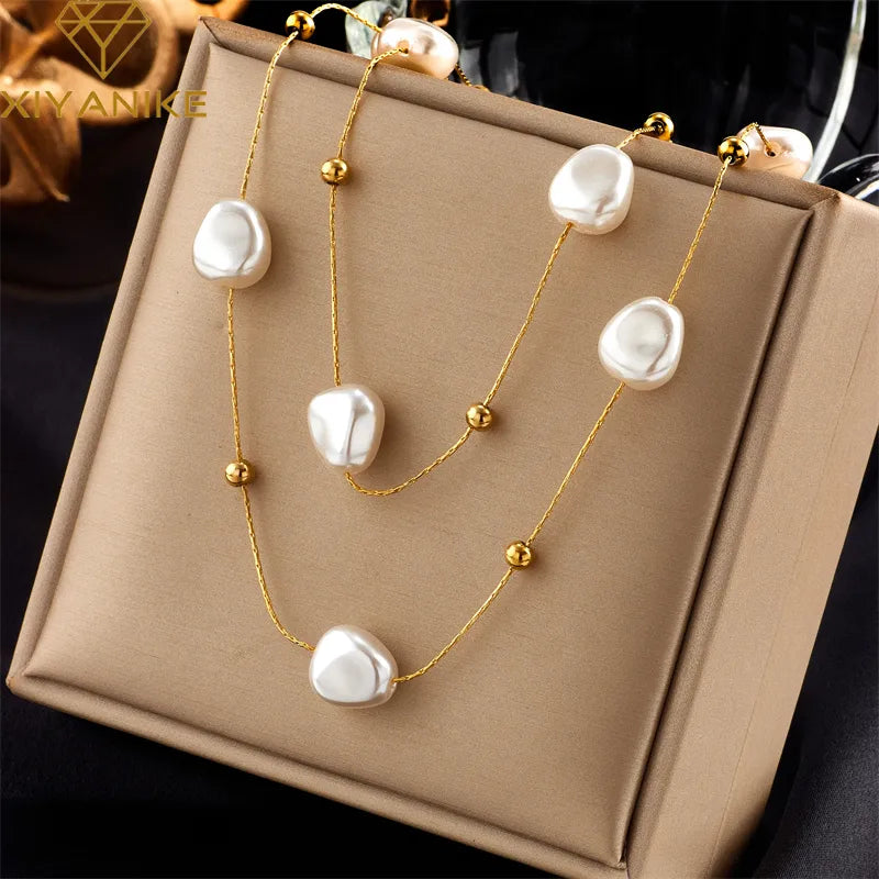 Pearl 304 Stainless Steel 18K Gold Plated Stainless Steel Necklace