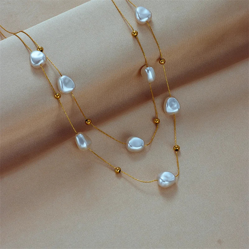 Pearl 304 Stainless Steel 18K Gold Plated Stainless Steel Necklace