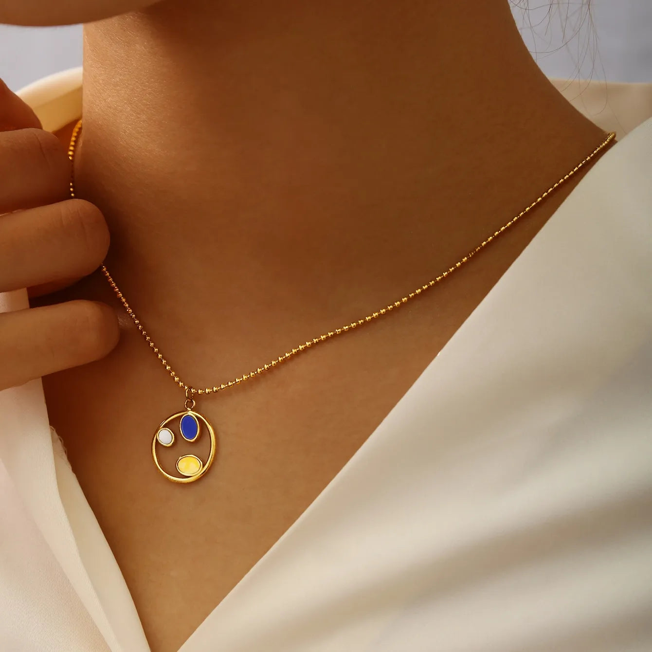 Tri Color Fashion Personalized Stainless Steel 18K Gold Plated Necklace