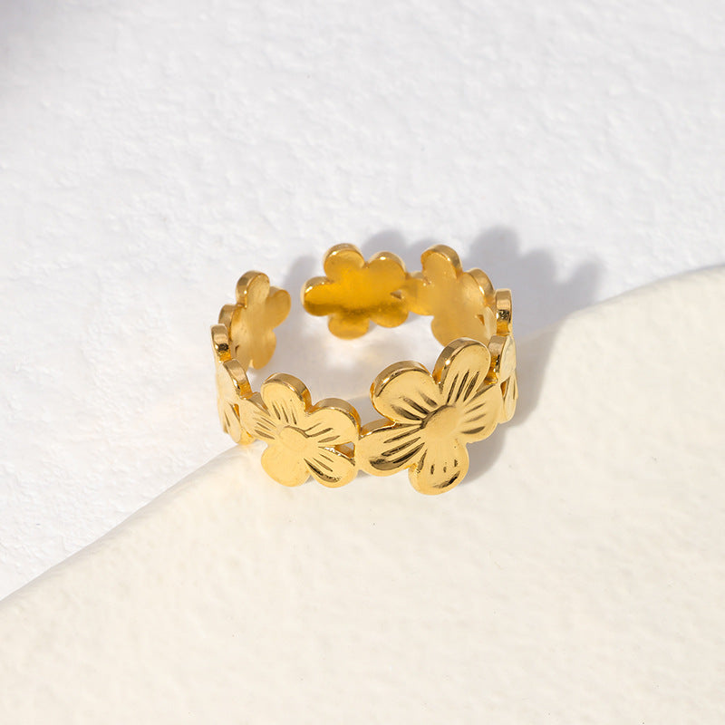 Sweet Flower 304 Stainless Steel 18K Gold Plated Plating Stainless Steel Ring
