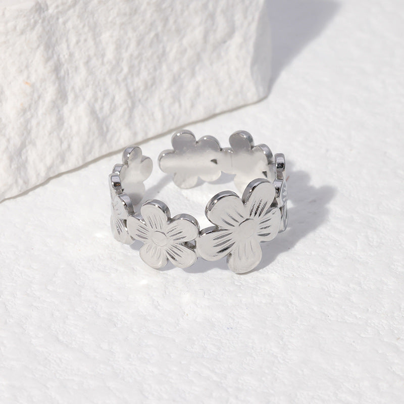 Sweet Flower 304 Stainless Steel 18K Gold Plated Plating Stainless Steel Ring