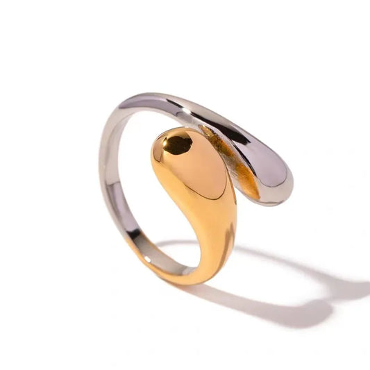 Gold & Silver Gum Drop Geometric 304 Stainless Steel Plating Open Rings